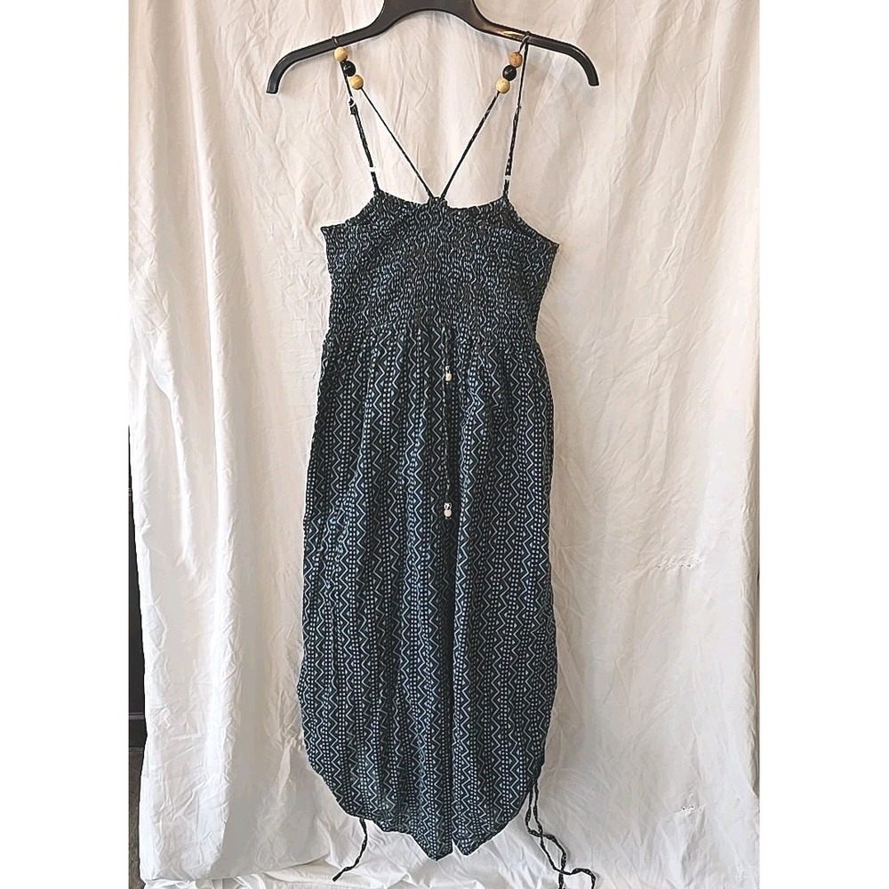 Funky People Dress Sz M Boho Hippie Festival Smock Bodice Wood Beads Bubble‎ Hem